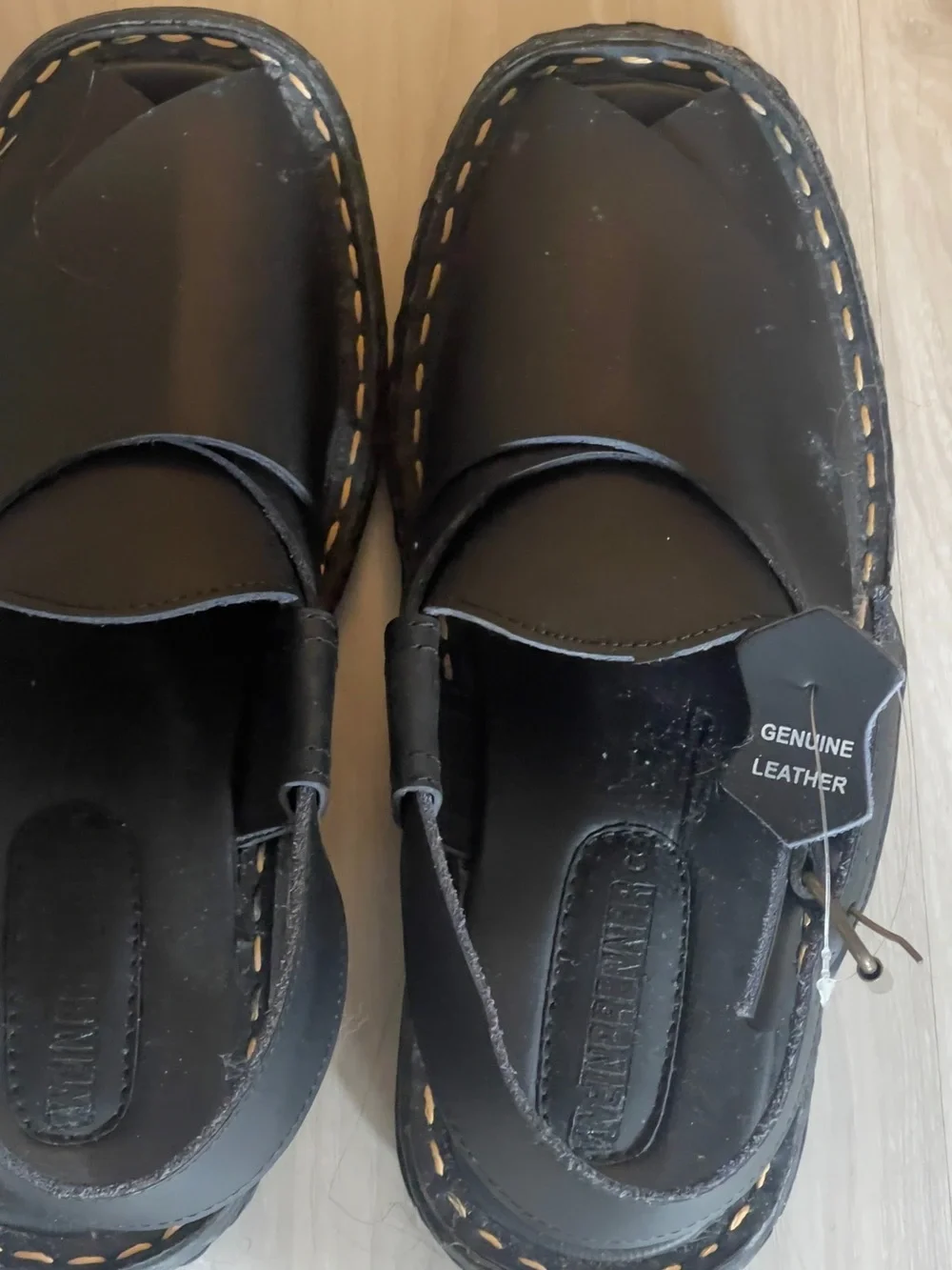 Men's Black Leather Slingback Sandals - Unknown Brand